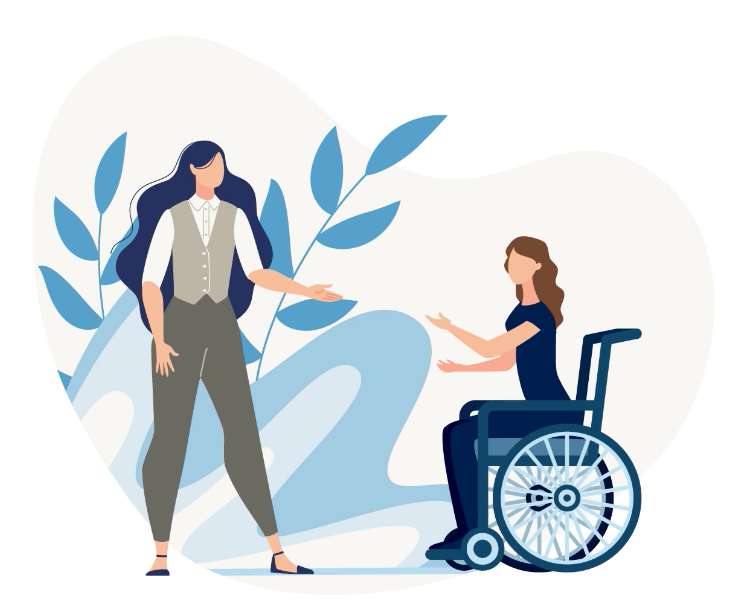 illustration of two women, one with disability